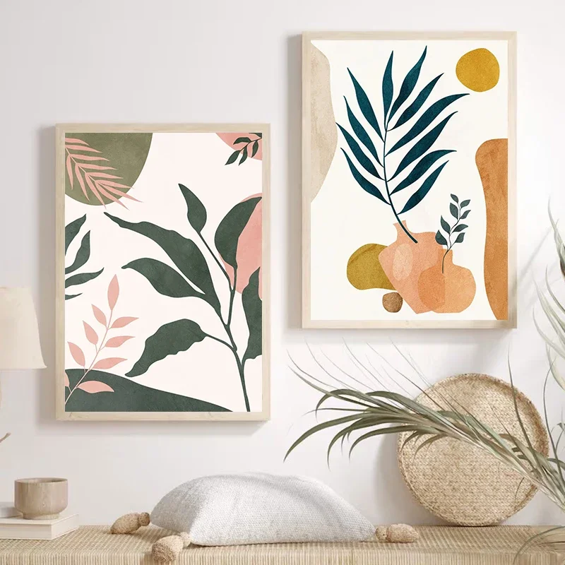 1pc frameless Canvas Painting Modern Morandi Color Tropical Plants Canvas Painting And Prints Poster Wall Art Pictures for Livin