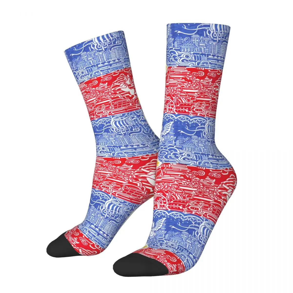 Funny Men's Socks Philippines Flag Retro Hip Hop Novelty Crew Sock Gift Pattern Printed