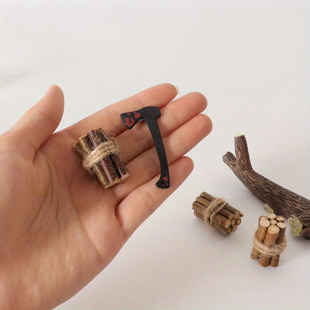 Realistic Firewood Tree Stump Miniature Outdoor and Indoor Decoration Camping Scene Accessories Durable Miniature Firewood Set