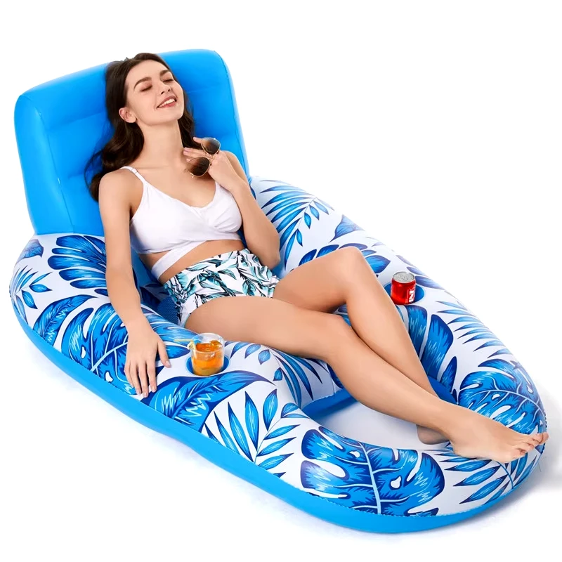 Adult Inflatable Floating Lounge Chair, Mesh Water Floating Raft Sofa, Large Backrest Swimming Pool Lake Float for Summer Beach
