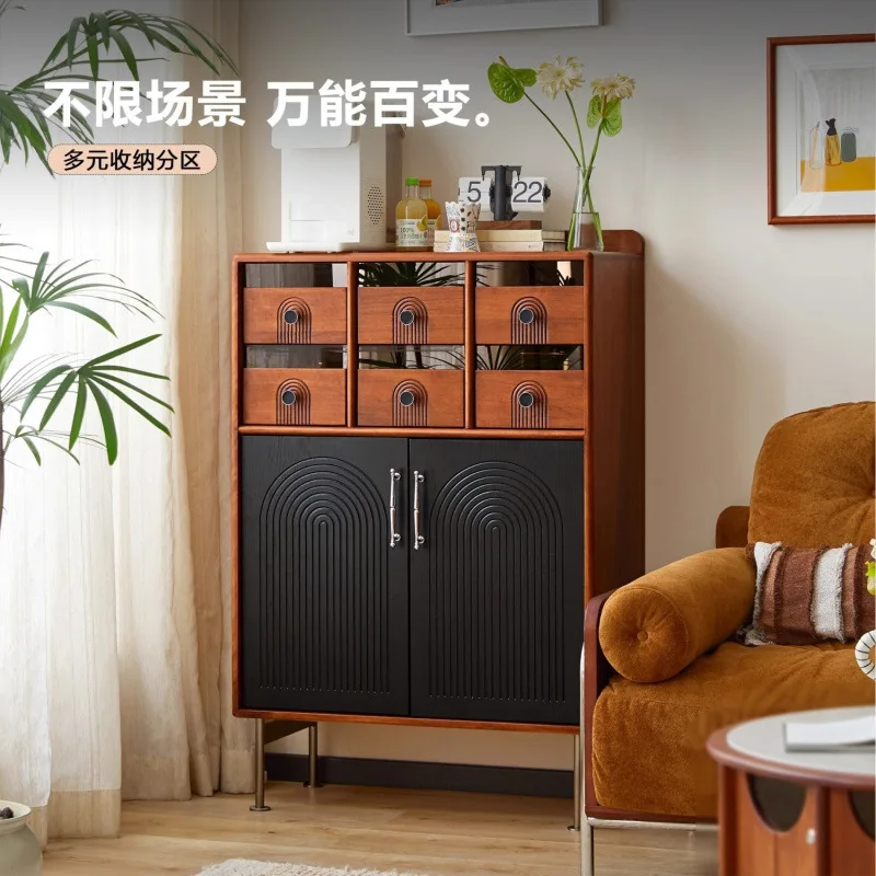 Mittelalterlicher Acht-Eimer-Schrank im Retro-Stil aus Massivholz, TV-Beistellschrank, Wohnzimmer-Wandschrank mit Schubladen.