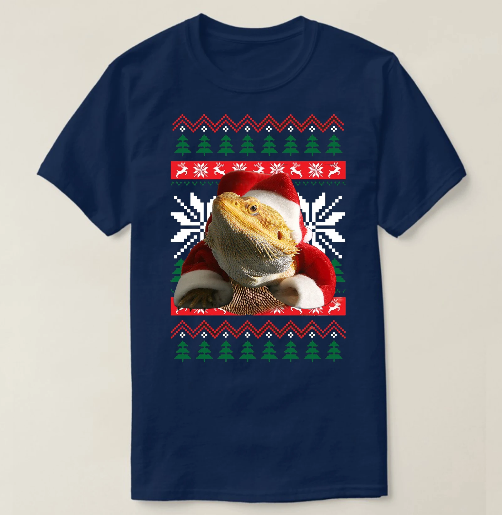 Bearded Dragon Ugly Christmas Sweater Lizard Pet Xmas T-Shirt 100% Cotton O-Neck Short Sleeve Casual Mens T-shirt Size S-3XL