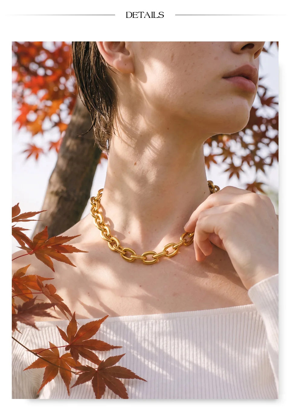 Yhpup Statement-Halskette aus Edelstahl mit Metallkette, PVD-beschichtet, wasserdicht, strukturiert, lässiger, trendiger Schmuck – Detail 4