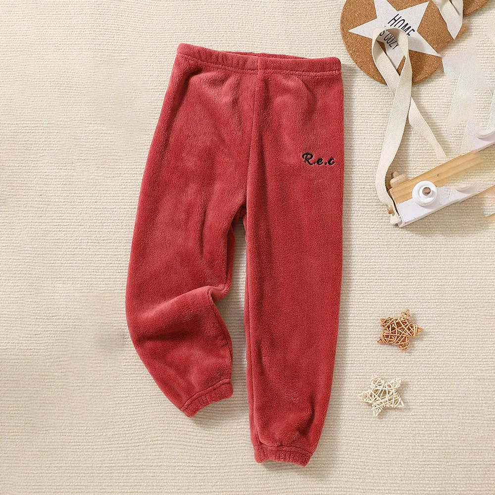 Kids Winter Fleece Pants Boys and Girls Solid Thicken Trousers Warm Trousers Comfortable Soft Loungewear 2-9Y Children Clothing