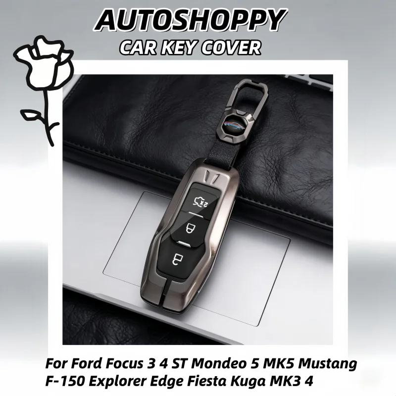 Metal Car Remote Key Case Cover Holder Shell For Ford Focus3 4 ST Mondeo 5 MK5 Mustang F-150 Explorer Edge Fiesta Kuga MK3 4