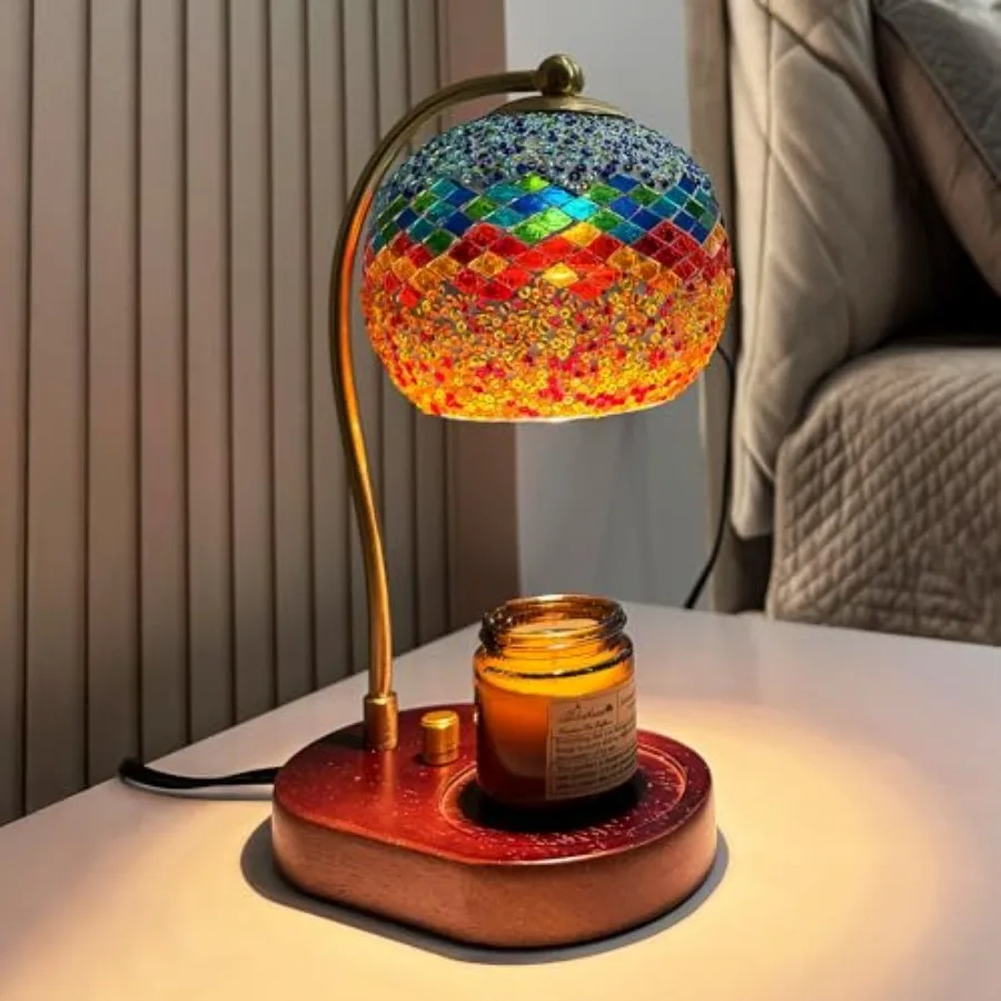 

Candle Warmer Lamp with Dimmer - Stained Glass Electric Wax Melt Warmer Tiffany Style Turkish Lamp for Scented Wax Decorative V