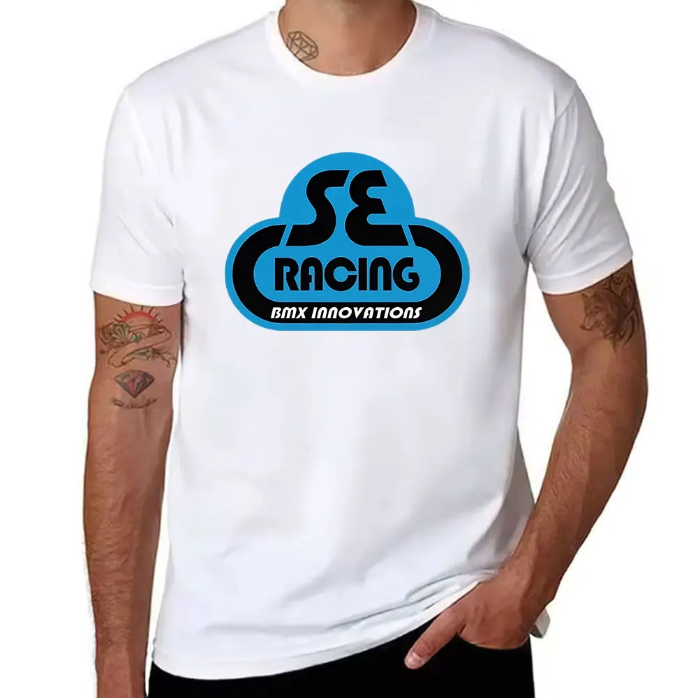 Men's Cotton Short Sleeve T-Shirt with SE Racing BMX Innovations Graphic Print, Casual Streetwear for BMX Enthusiasts