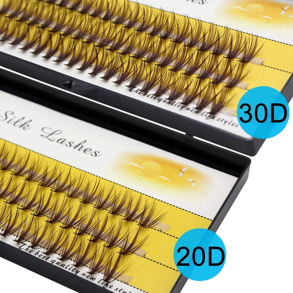 New Models 3D Volume Brown Hand Made Silk 20D/30D Individual Cluster Eyelashes Extension Natural Mink Lashes Soft