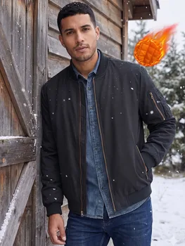 Men's Multi-Pocket Bomber Parka 3 Autumn Winter Men's Bomber Jacket, Warm Windbreaker Full Zip Military Pilot Jacket Casual Windproof Outdoor Coats 3