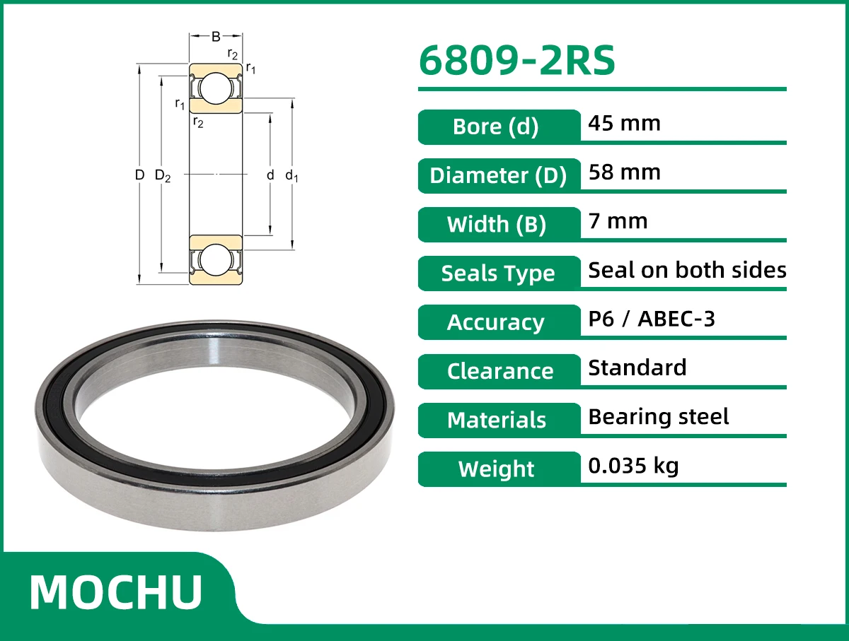 10 Stück Lager 6809-2RS 61809-2RS1 6809 6809RS 6809RZ 45x58x7 MOCHU abgedichtete Kugellager, dünnschlitzige Rillenkugellager – Detail 1
