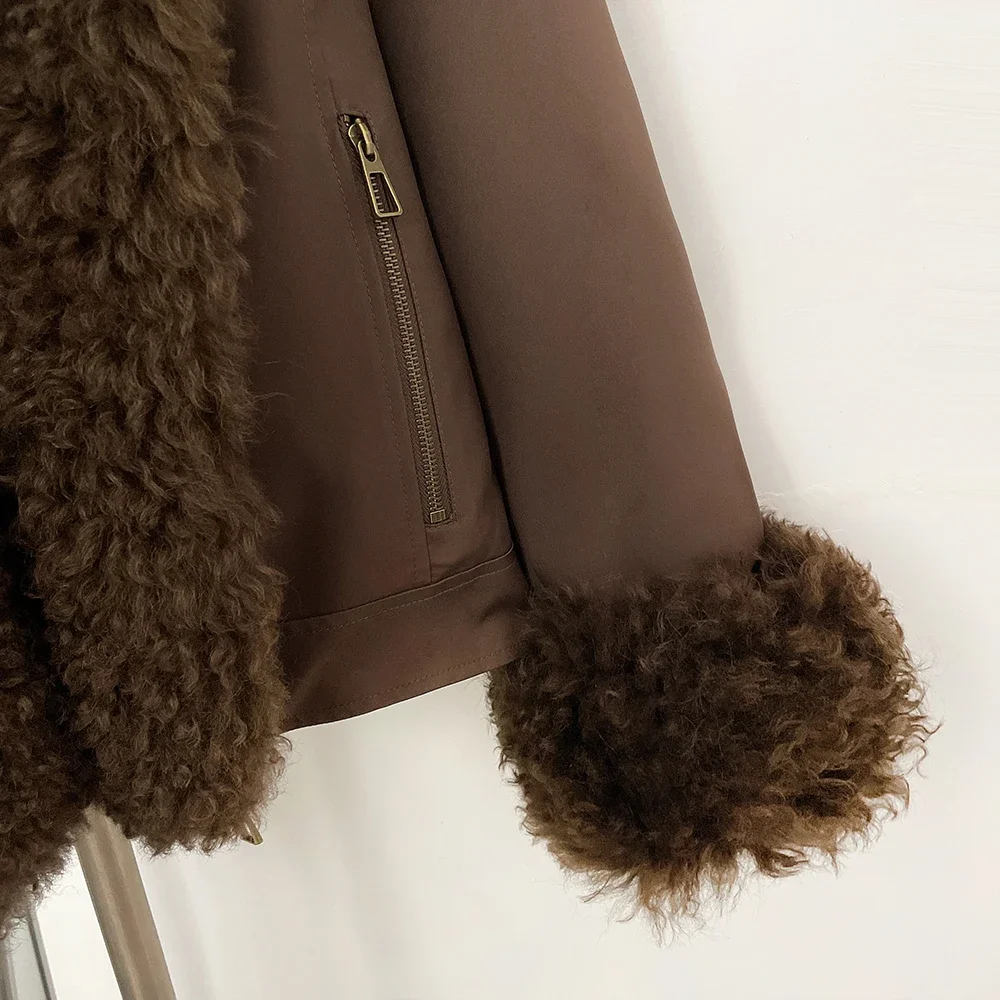 OFTBUY Damen Neue Winter-Daunenjacke mit Echtem Lammfellkragen, Natürlicher Pelz, Warme Steppjacke, Modischer Freizeitmantel, Oberbekleidung – Detail 15