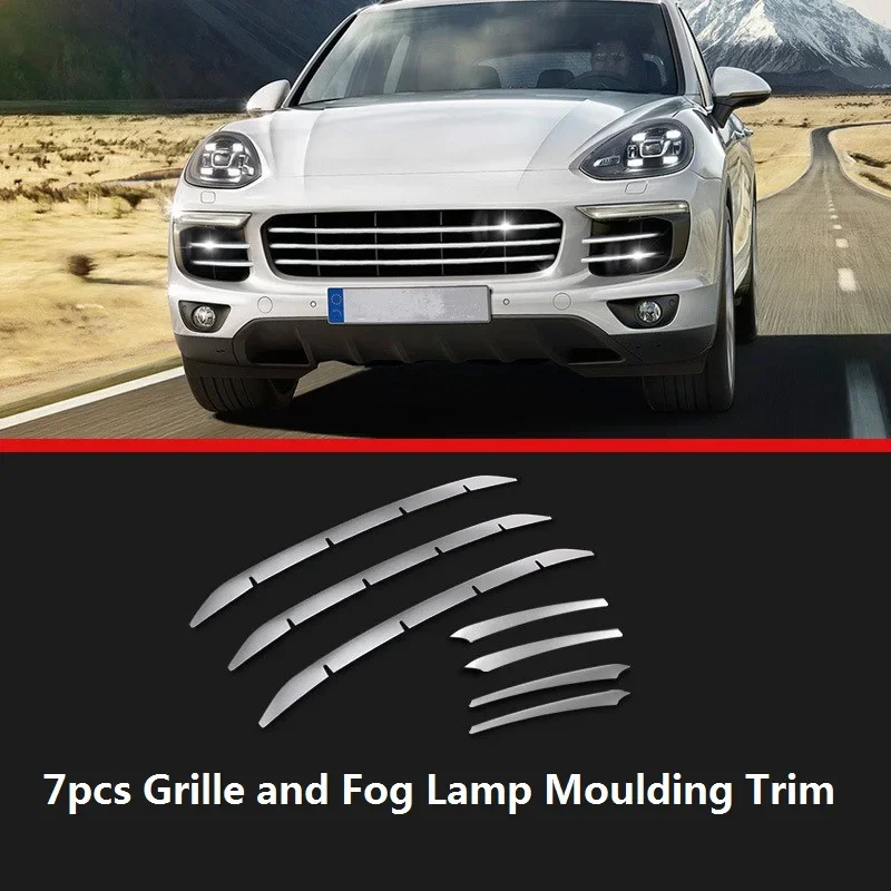 

For Porsche 958 Cayenne 2015 2016 2017 Styling Stainless Steel Car Grille Cover Fog Lamp Mouldings Trim for cayenne Turbo S GTS