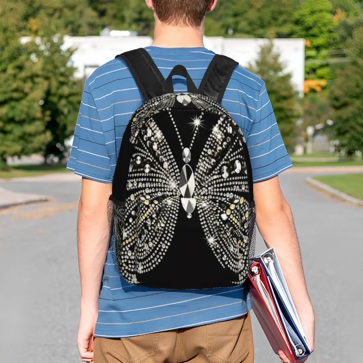 Diamond Butterfly Rhinestone Design Backpack Student BookBag Kids School Bag Laptop Shoulder Bags for Men Women