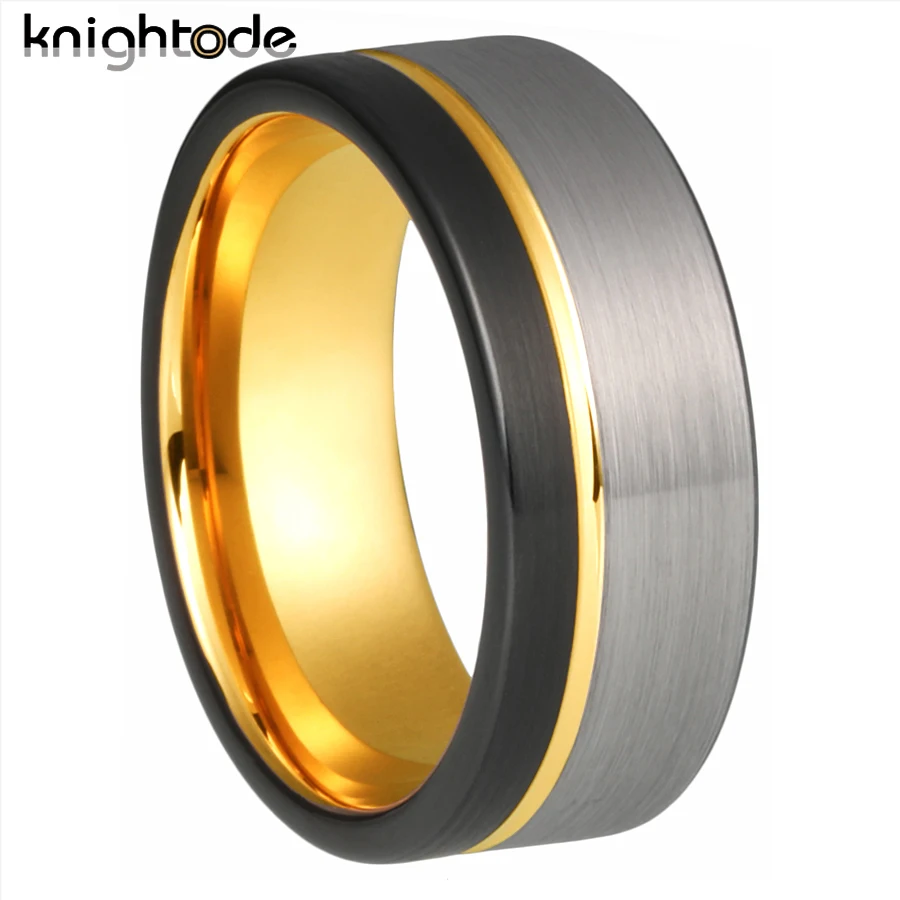 

8mm Black Tungsten Carbide Engagement Wedding Band Grooved For Men Women Fashion Rings Jewelry Brushed Comfort Fit