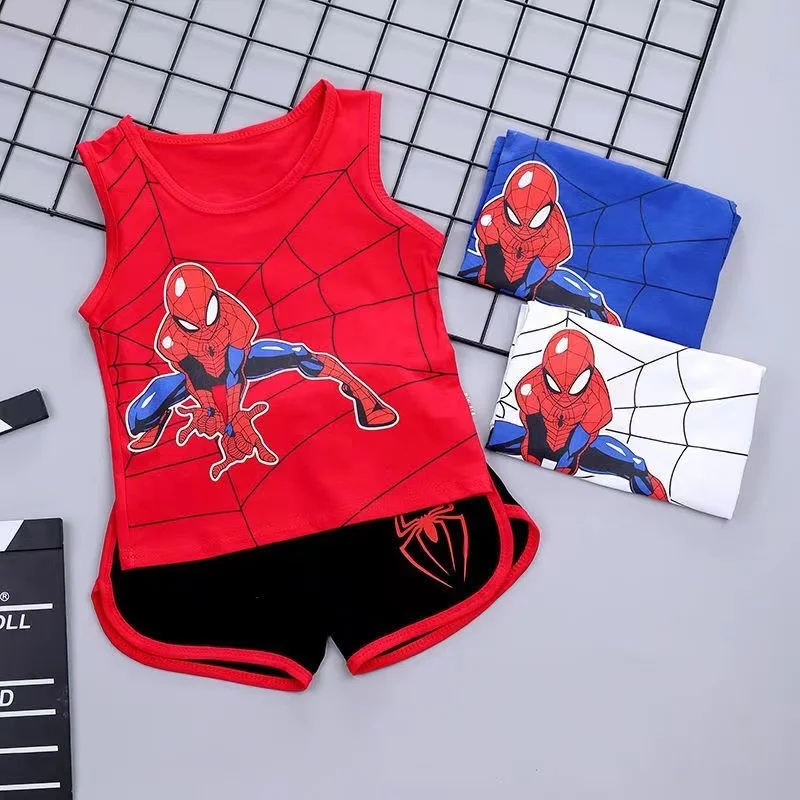 Summer Baby Boy Clothing Set Cartoon Spider Man Print Girls Top Vest + Short 2 Pcs Pajama Sets Kids Clothes Sport Suit 1-7 Year