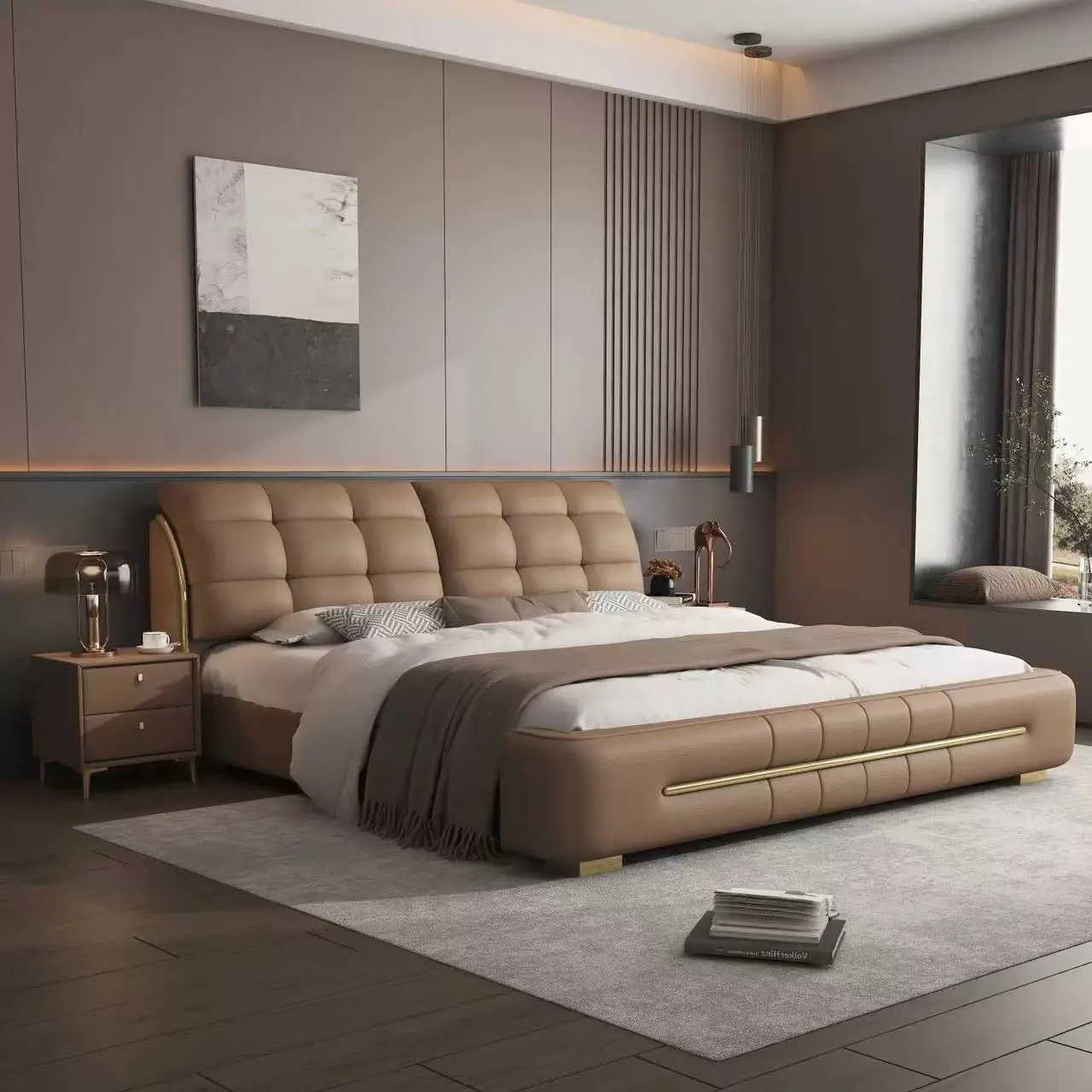 Modern Luxury  Bedroom Furniture Soft Up-holstered Beds king Bed Double Bed Frame Leather Set with Storage Box Design Hotel