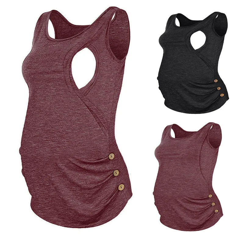 

Maternity Women Breastfeeding Tops Sleeveless Tees For Nursing Pregnancy Lactation Tank Pregnant Vest Sleeveless T-shirt