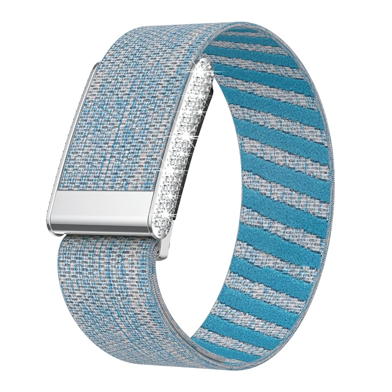 Full Diamond Embedded Nylon Woven Strap For Whoop 5.0 Band Bright Silver U-shape Frame Elastic Casual Wristband Bracelet