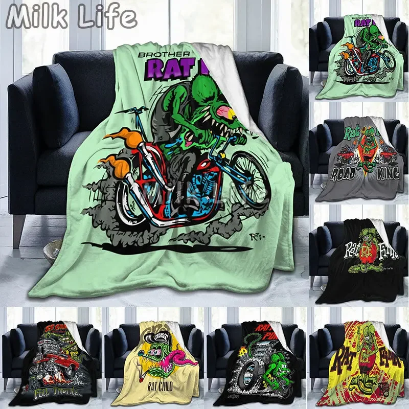 

Cartoon Rat Fink Flannel Throw Blanket Fuzzy Warm Lightweight Throws for All Season Bedding 3D Printing Soft Micro Blanket