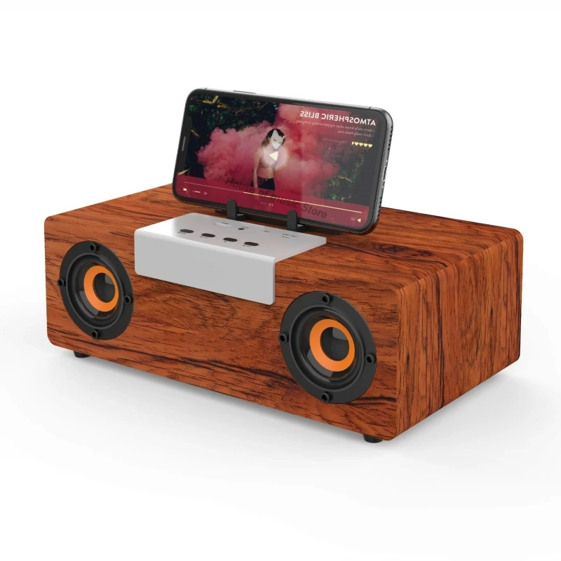 Square Wooden Bluetooth Wireless Speaker Portable 50W High Power Heavy Bass Hi-fi Stereo Sound Boombox Home Gift Speakers