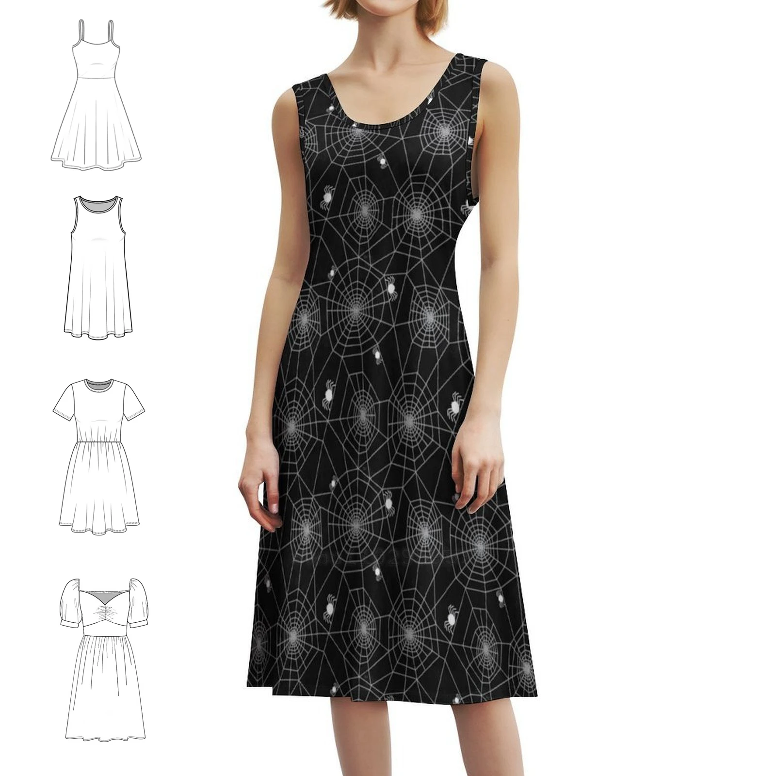 فستان الهالوين Spider Webs باللون الأسود على الطراز الكوري للنساء فستان كاجوال أنيق للحفلات أو الارتداء اليومي Adenaj Spider Web #1