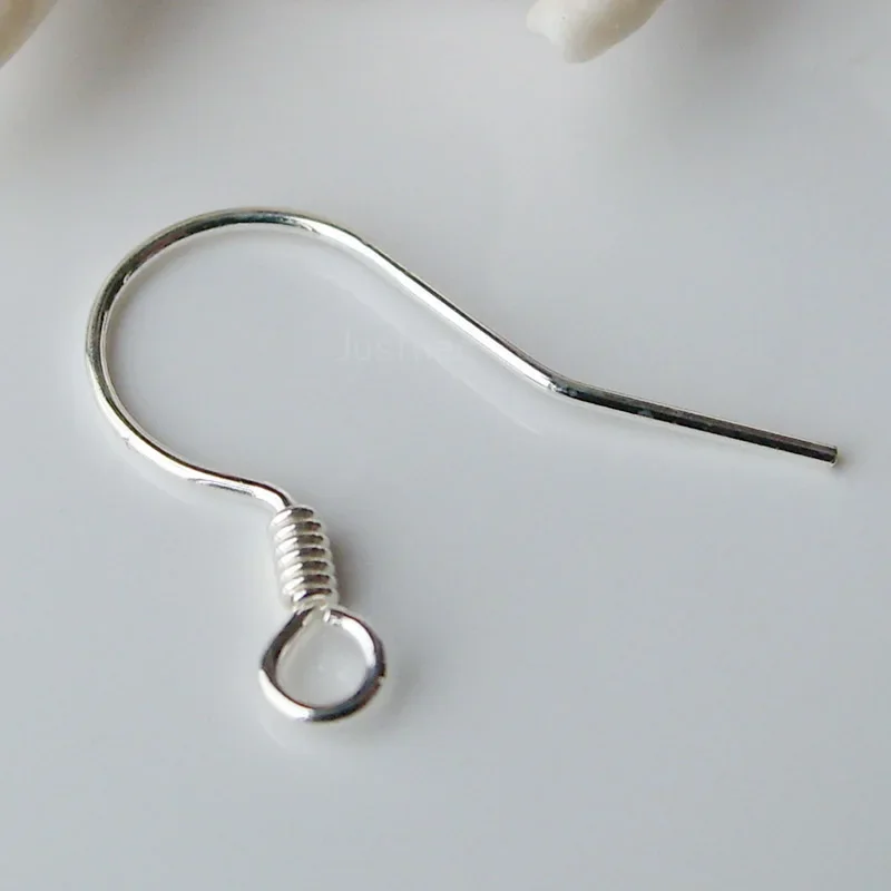 zaczep na ucho, 0,6x15x19mm solidne srebrne haczyki na kolczyki próby 925 z cewką i otwartą pętlą, srebrne elementy do kolczyków
