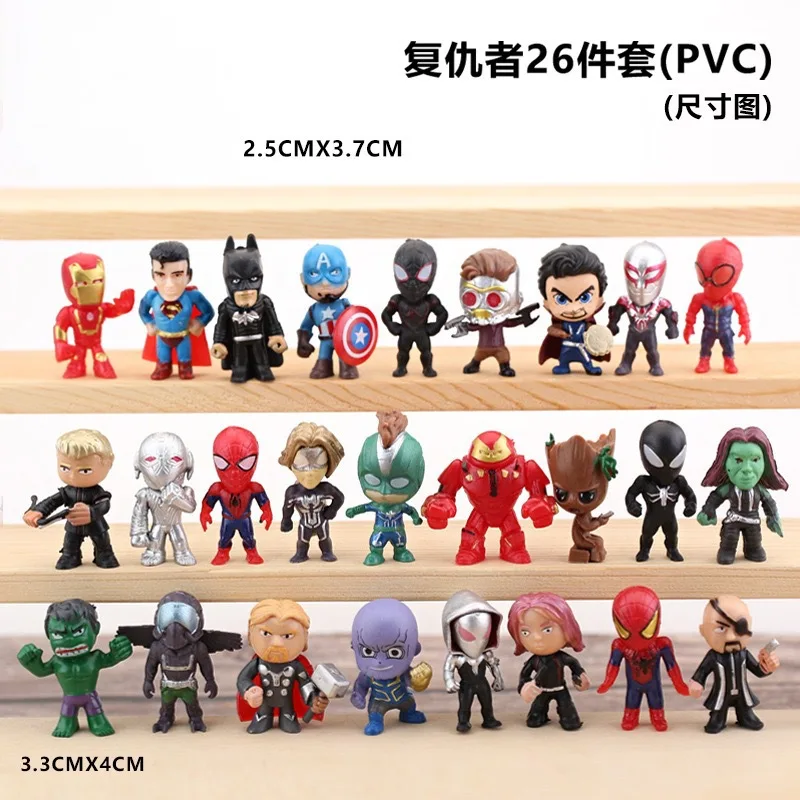 26 pz/set Marvel Avengers Superhero Series Anime Figures Model regalo per bambini Boy Kids Toys figurine Movie Character Statue