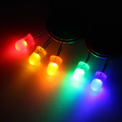 5mm LEDs with various colors, short and long pins, high brightness flash diodes