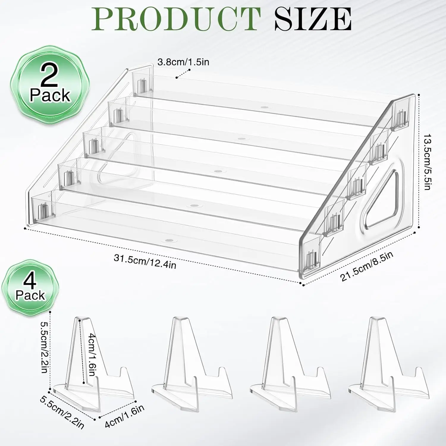 2 Pack 5 Tier Acrylic Card Display Stand with 4 Mini Triangle Display Holder for Greeting Sports Cards,Postcards, Business Cards