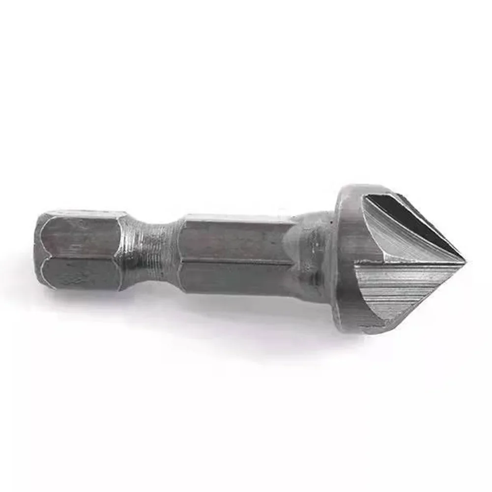 1Pc 6 Flute Countersink Drill Bit Five-edge Chamferer Bit 6.35mm Hex Shank 13mm Head For Woodworking Carpentry Drilling Tools