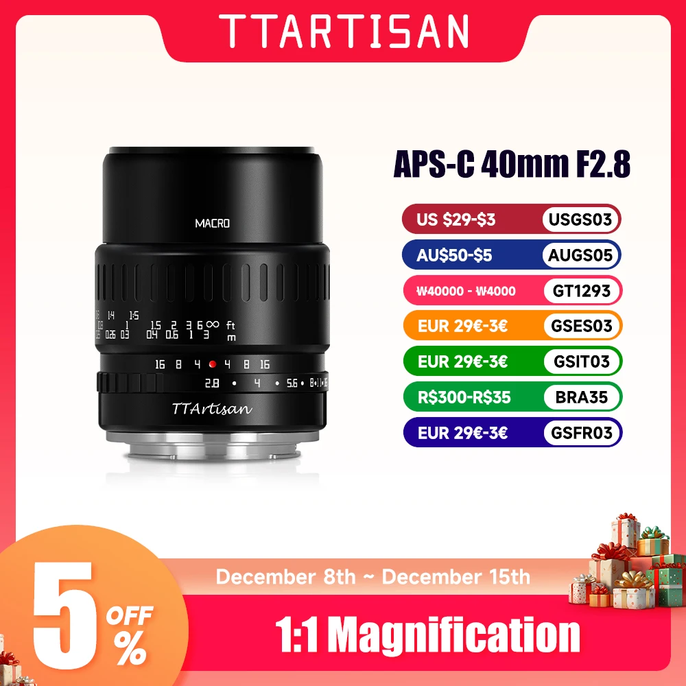 TTArtisan 40mm F2.8 Macro Lens for Sony E Mount a6600 Fujifilm XT4 XA XE X-Pro Canon M50 Panasonic Olympus M43 Nikon Z30 Camera