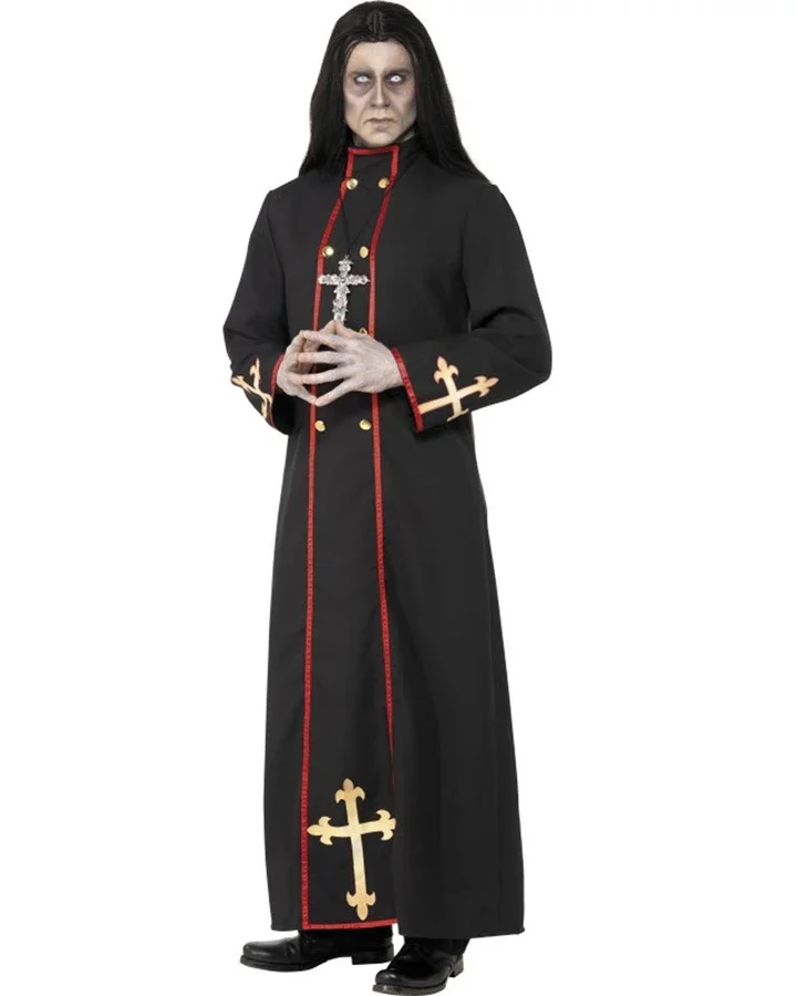 Halloween Cosplay Medieval Catholic Priest Costume Carnival Men's Dreadful Pastor Monk Wizard Fancy Party Dress