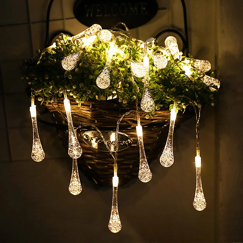 LED Outdoor Water Drops Solar Lamp String Light 20/10 LEDs Fairy Holiday Wedding Christmas Party Garland Garden Waterproof Decor