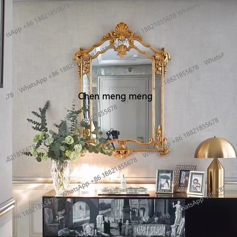 French retro bathroom mirror European carved vanity mirror bathroom makeup porch fireplace decorative mirror