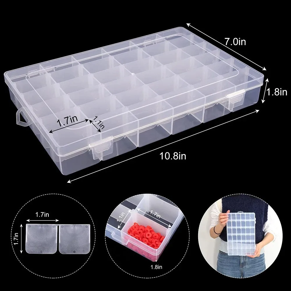 

Portable 24/36 Grids Storage Box Plastic Detachable Grid Dividers Bead Box Transparent Design Craft Organizer Craft Storage