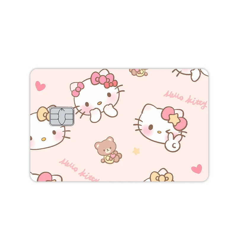 Couverture de Film de dessin animé Hello Kitty, autocollants en PVC Laser Star Kawaii pour carte bancaire de débito de crédit, petite et grande sans puce, peau imperméable