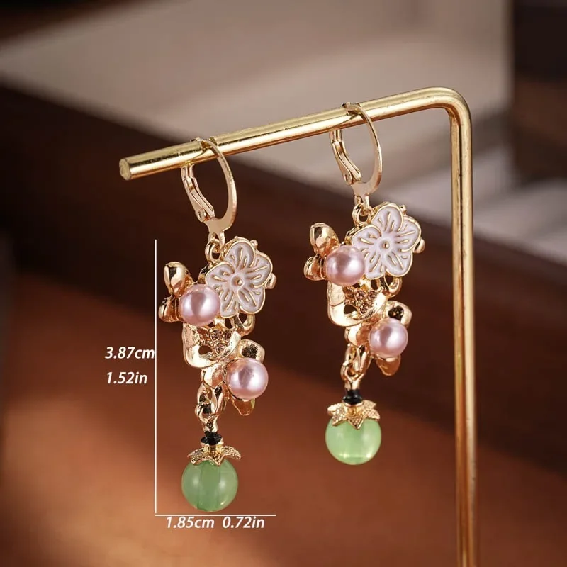 Anting-anting Juntai mutiara imitasi air tawar antik untuk wanita anting-anting menjuntai bunga cangkang halus perhiasan mode hadiah ulang tahun