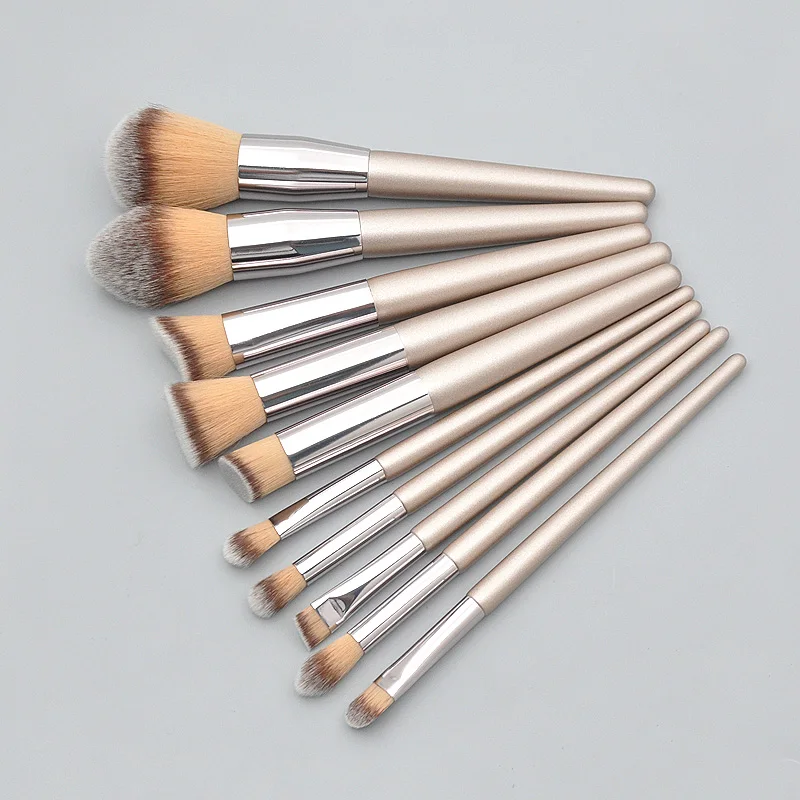 

Private Label 10pcs Champagne Gold Conical Wooden Handle Makeup Brushes Set Soft Fluffy Eyeshadow Cosmetic Powder Custom Bulk