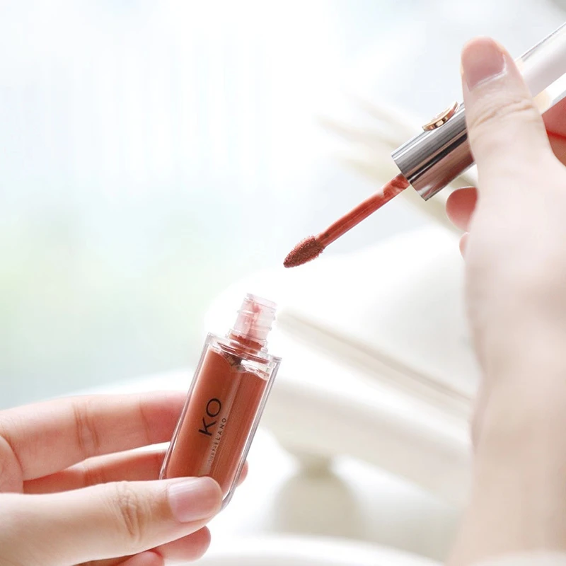 @// حار برأسين أحمر الشفاه مرآة شفافة ملمع الشفاه غير يتلاشى النفط مثير غني ملمع الشفاه الحليب الشاي الفول لصق عارية ماكياج #3