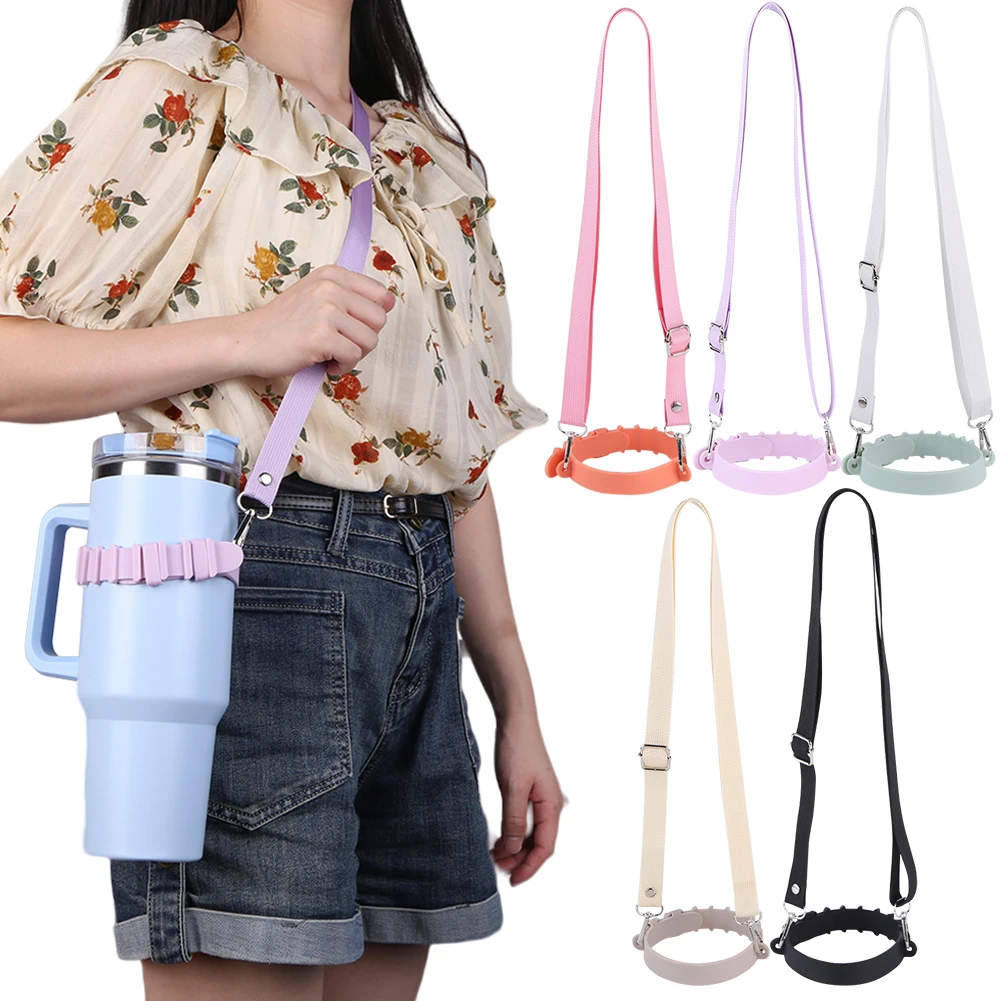 

Water Bottle Handle with Adjustable Shoulder Strap Water Bottle Lanyard Silicone Water Bottle Carrier for Stanley 30oz/40oz Cup