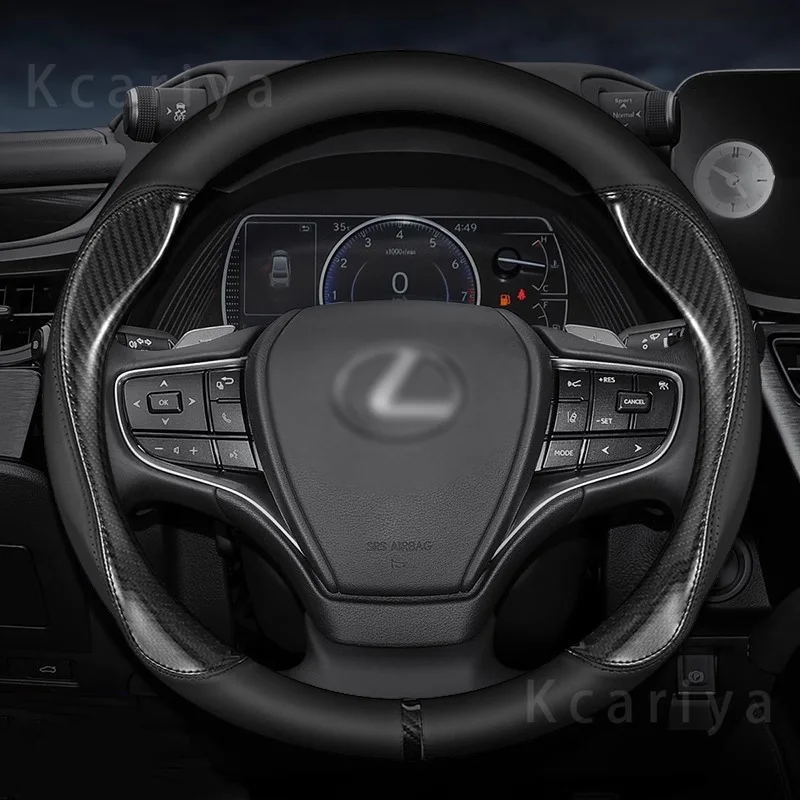 

For Lexus NX200 260 NX350h NX300h FSport 2017 2018 2020 2022 2023 PU Leather Suede 38cm Car Steering Wheel Cover Auto Accessorie