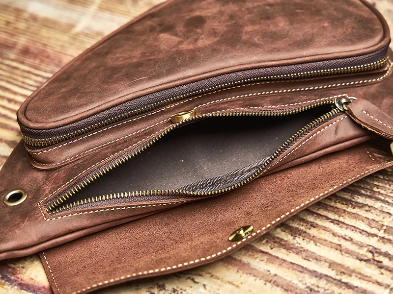 NUPUGOO – Echte Leder-Vintage-Brusttasche für Herren, als Umhängetasche oder Schultertasche tragbar, hochwertiges Leder, multifunktionaler Reißverschluss für 9,7-Zoll-Geräte. – Detail 13