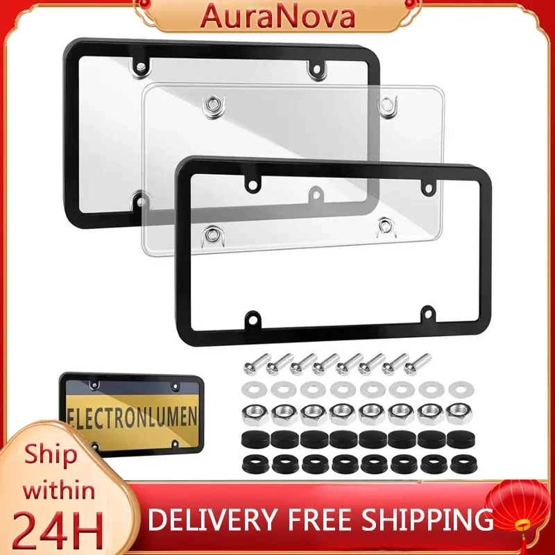 

2PC License Plate Covers License Plate Frame with Screw Caps Car Number Protector Frame Licence Plate Protector for Auto Truck