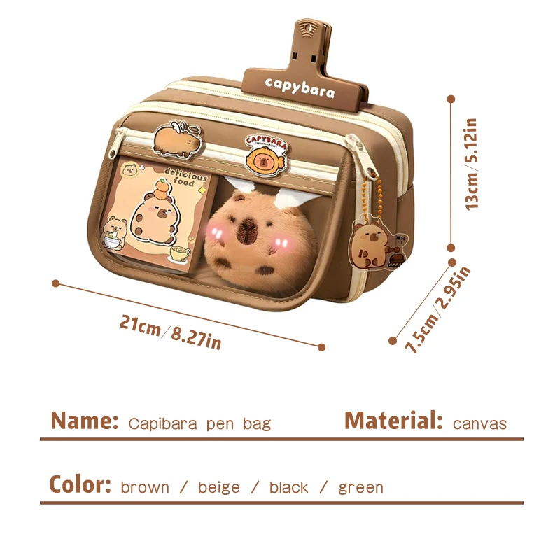Cute capybara 8-Piece Pencil Box Set, Large Capacity Multi Layer, Canvas Bag, Stationery Storage Box, Suitable for Daily Storage