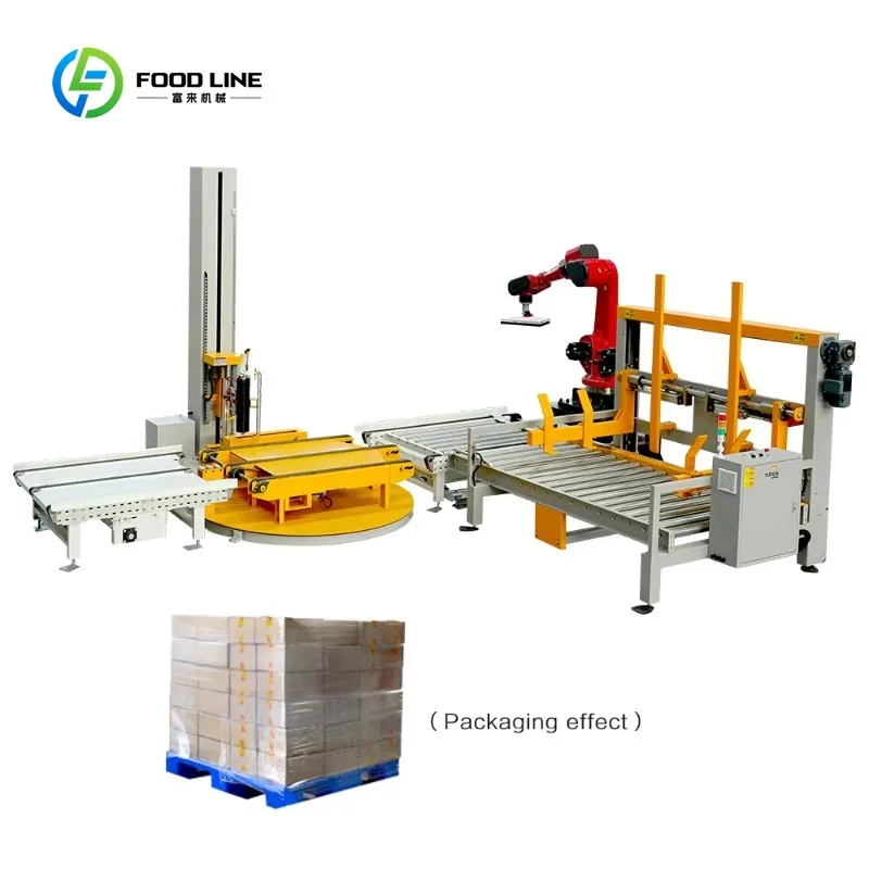 Customized Industrial Robotic Palletizer Automatic Carton Box Stacker With Pallet Dispenser Roller Conveyor CE