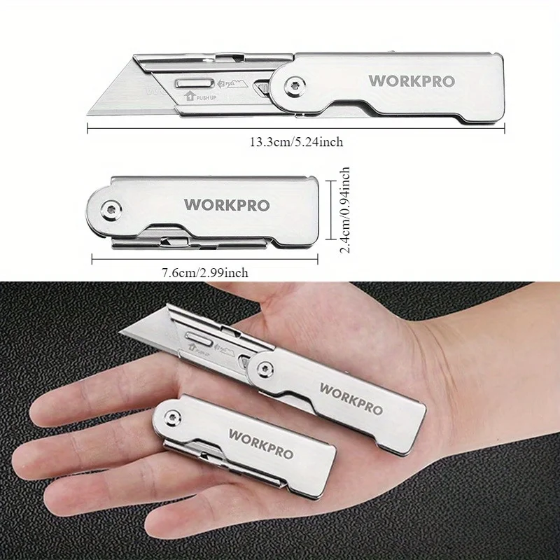 سكينة متعددة الاستخدامات، قاطعة صندوق قابلة للطي شديدة التحمل، سكين قطع سجادة الجيب مع 10 شفرات من الفولاذ المقاوم للصدأ SK5 الإضافية، سكين جيب #4