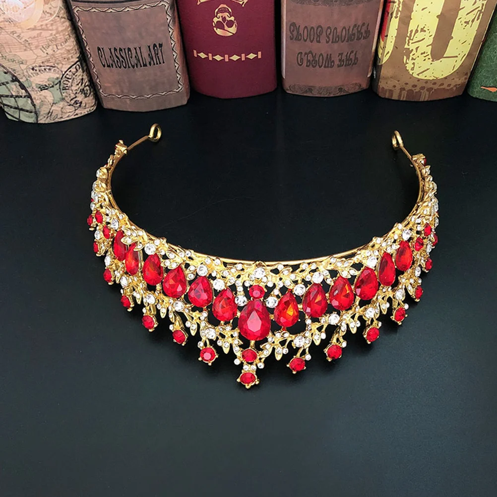 

Rhinestone Crown Hair Accessory Red Elegant Bridal Headdress For Wedding Party Prom Fashion Women Headwear Decor