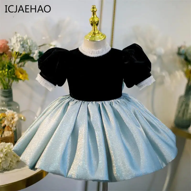 

Vintage Elegant Formal Occassions Dress Beading Big Bow Gowns Party Dresses Girls Kids Children Outfit Infant Hostess Costume