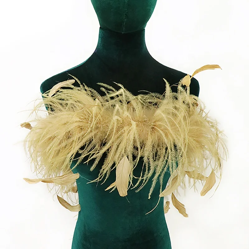 

Thanksgiving Dyed Blue White pink 2ply Ostrich Feathers Boa with Chicken Rooster Feather for Crafts Costume Dancing Party