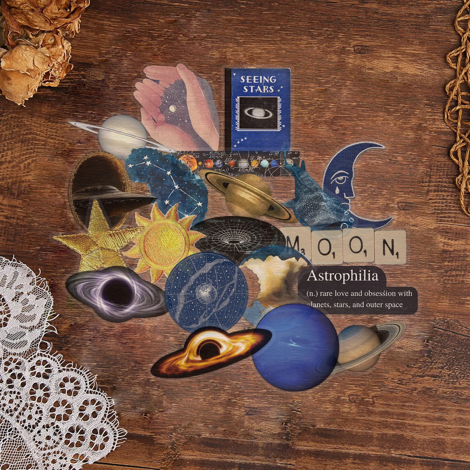 50Pcs Space Sun Planet Cartoon Waterproof PET Stickers Pack Cute Water Bottle Laptop Skateboard Scrapbook Accessories